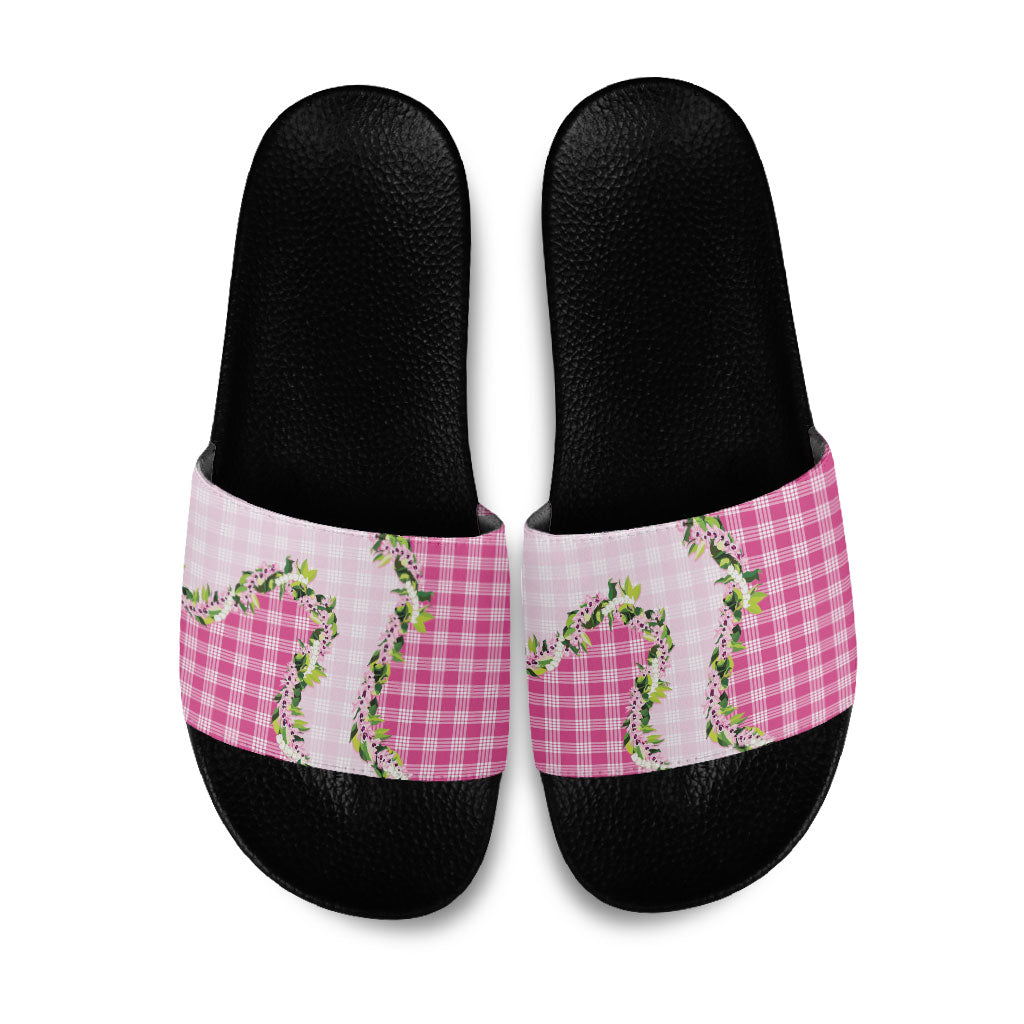 Pink Hawaii Palaka Slide Sandals Maile Pikake Honohono Orchid Lei