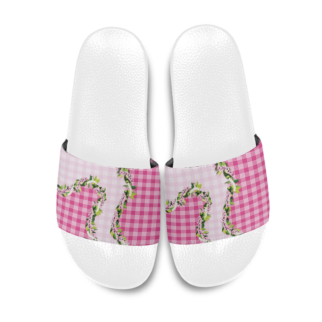 Pink Hawaii Palaka Slide Sandals Maile Pikake Honohono Orchid Lei