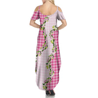 Pink Hawaii Palaka Summer Maxi Dress Maile Pikake Honohono Orchid Lei