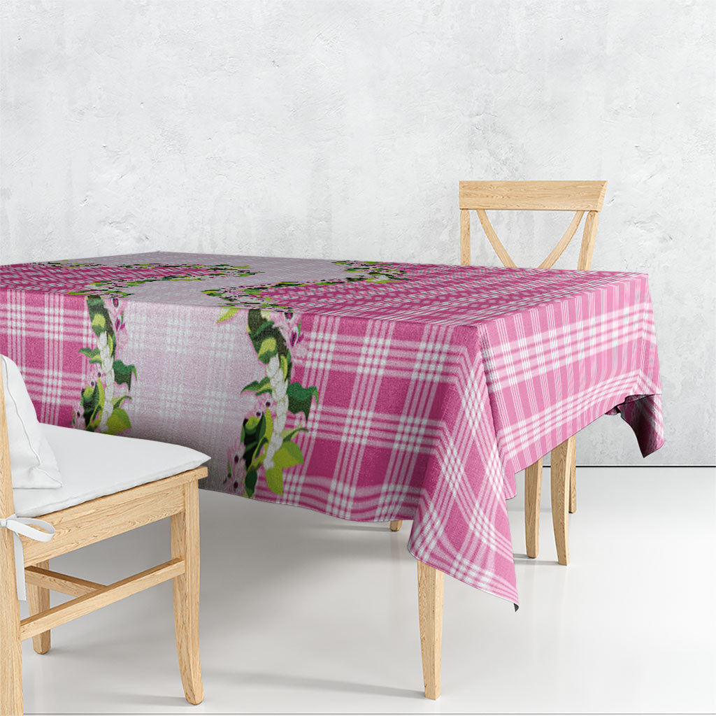 Pink Hawaii Palaka Tablecloth Maile Pikake Honohono Orchid Lei