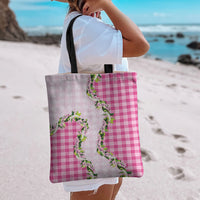 Pink Hawaii Palaka Tote Bag Maile Pikake Honohono Orchid Lei