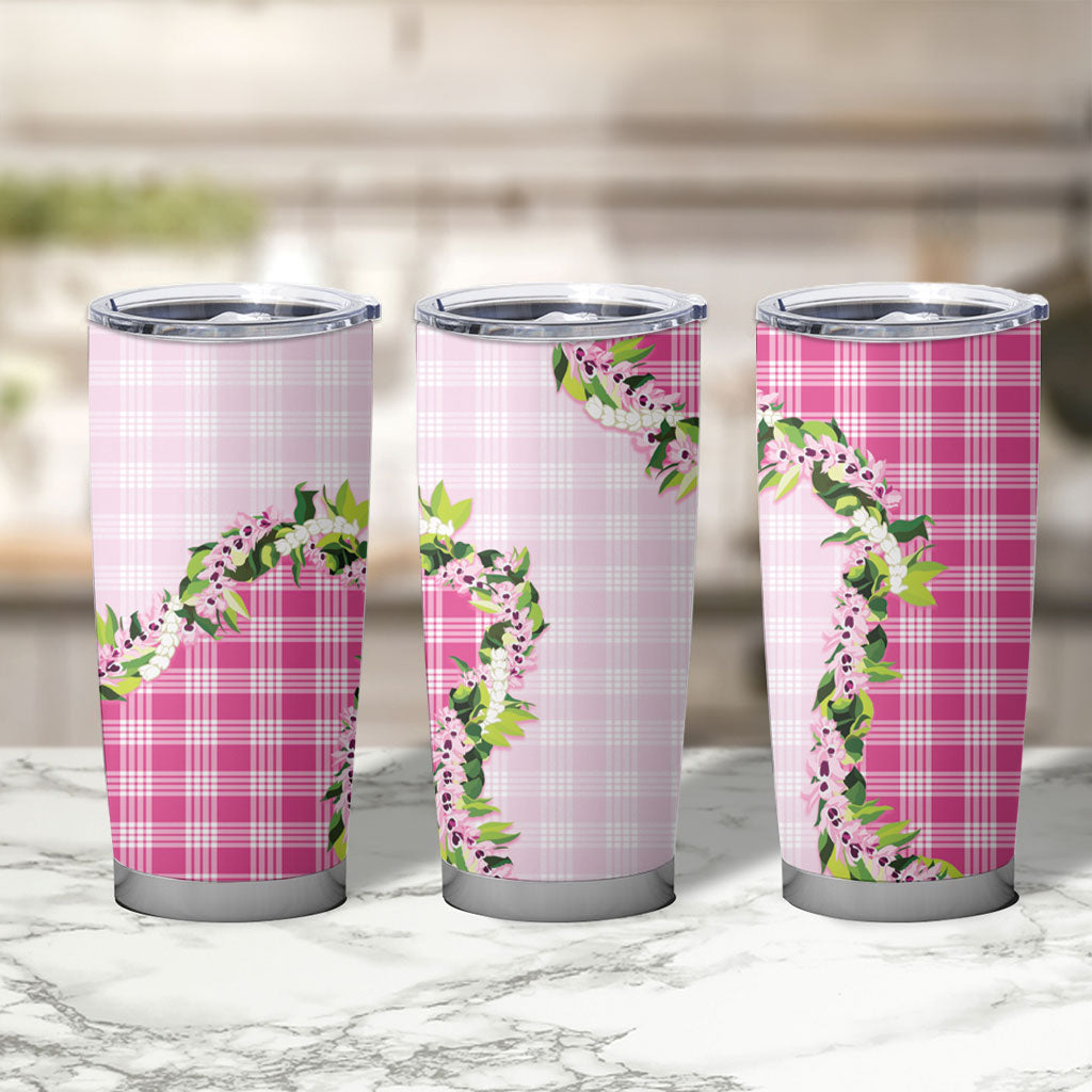 Pink Hawaii Palaka Tumbler Cup Maile Pikake Honohono Orchid Lei