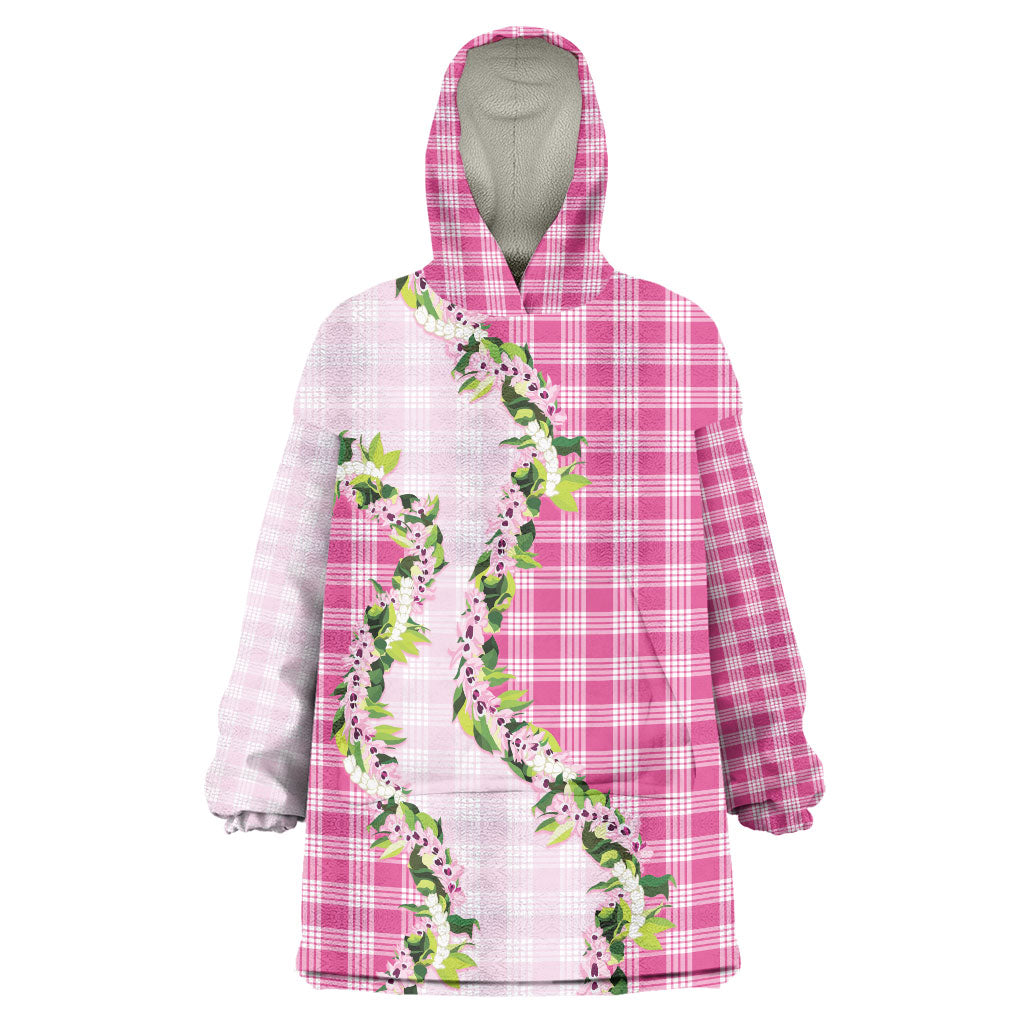 Pink Hawaii Palaka Wearable Blanket Hoodie Maile Pikake Honohono Orchid Lei LT05 One Size Pink - Polynesian Pride