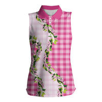 Pink Hawaii Palaka Women Sleeveless Polo Shirt Maile Pikake Honohono Orchid Lei LT05 Female Pink - Polynesian Pride