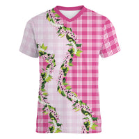 Pink Hawaii Palaka Women V-Neck T-Shirt Maile Pikake Honohono Orchid Lei LT05 Female Pink - Polynesian Pride
