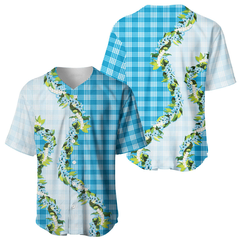 Blue Hawaii Palaka Baseball Jersey Maile Pikake Honohono Orchid Lei