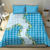 Blue Hawaii Palaka Bedding Set Maile Pikake Honohono Orchid Lei
