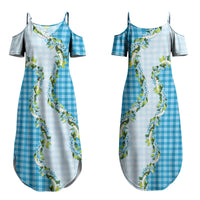 Blue Hawaii Palaka Couples Matching Summer Maxi Dress and Long Sleeve Button Shirt Maile Pikake Honohono Orchid Lei LT05 - Polynesian Pride