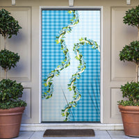 Blue Hawaii Palaka Door Cover Maile Pikake Honohono Orchid Lei