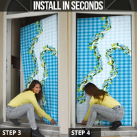Blue Hawaii Palaka Door Cover Maile Pikake Honohono Orchid Lei