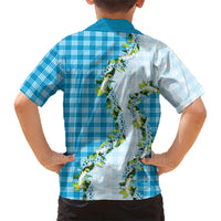 Blue Hawaii Palaka Family Matching Off Shoulder Short Dress and Hawaiian Shirt Maile Pikake Honohono Orchid Lei LT05 - Polynesian Pride
