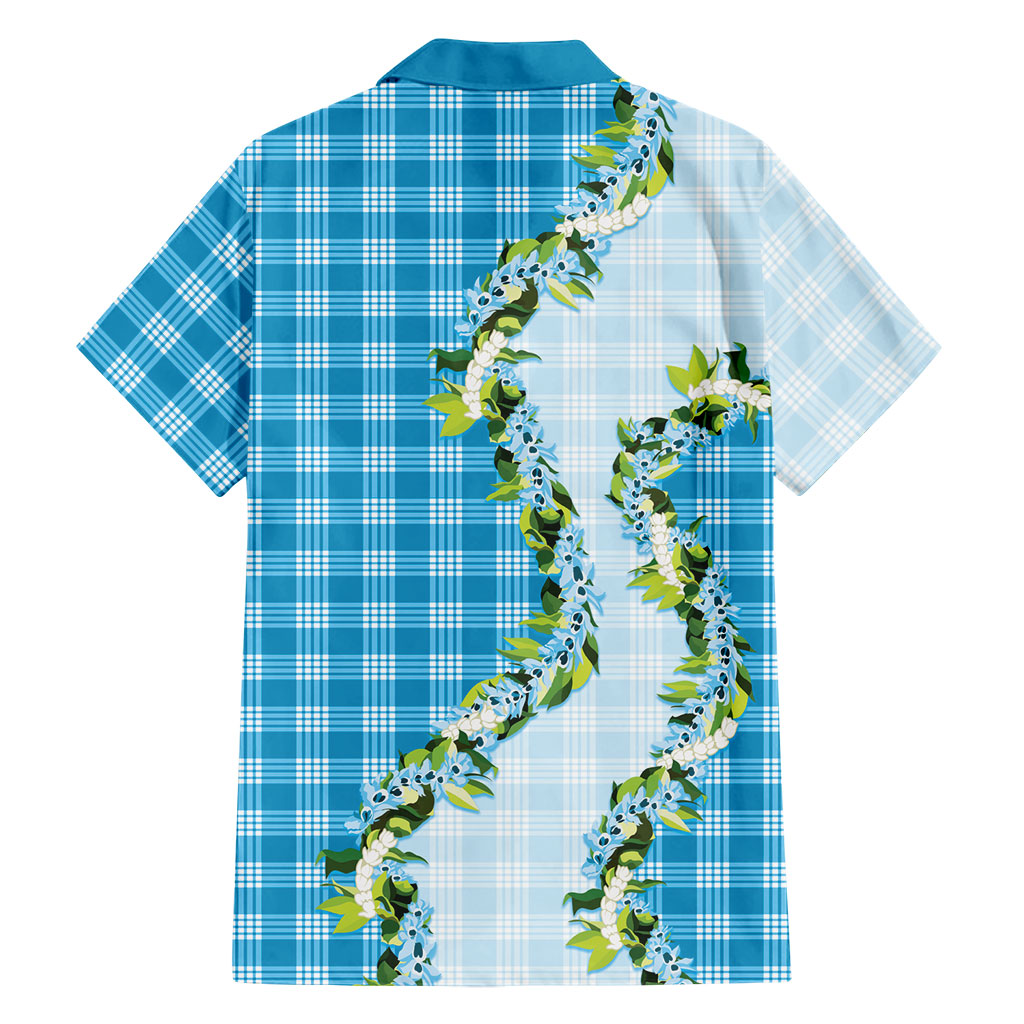 Blue Hawaii Palaka Family Matching Summer Maxi Dress and Hawaiian Shirt Maile Pikake Honohono Orchid Lei LT05 - Polynesian Pride