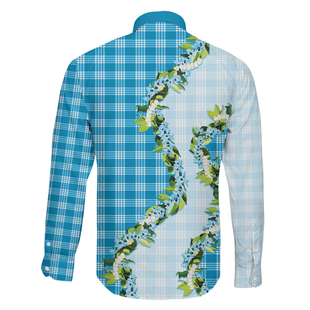 Blue Hawaii Palaka Family Matching Summer Maxi Dress and Hawaiian Shirt Maile Pikake Honohono Orchid Lei LT05 - Polynesian Pride
