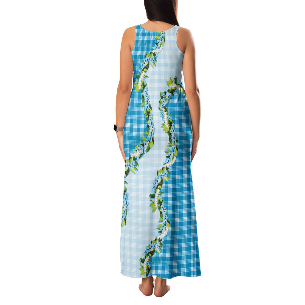 Blue Hawaii Palaka Family Matching Tank Maxi Dress and Hawaiian Shirt Maile Pikake Honohono Orchid Lei LT05 - Polynesian Pride