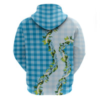 Blue Hawaii Palaka Hoodie Maile Pikake Honohono Orchid Lei