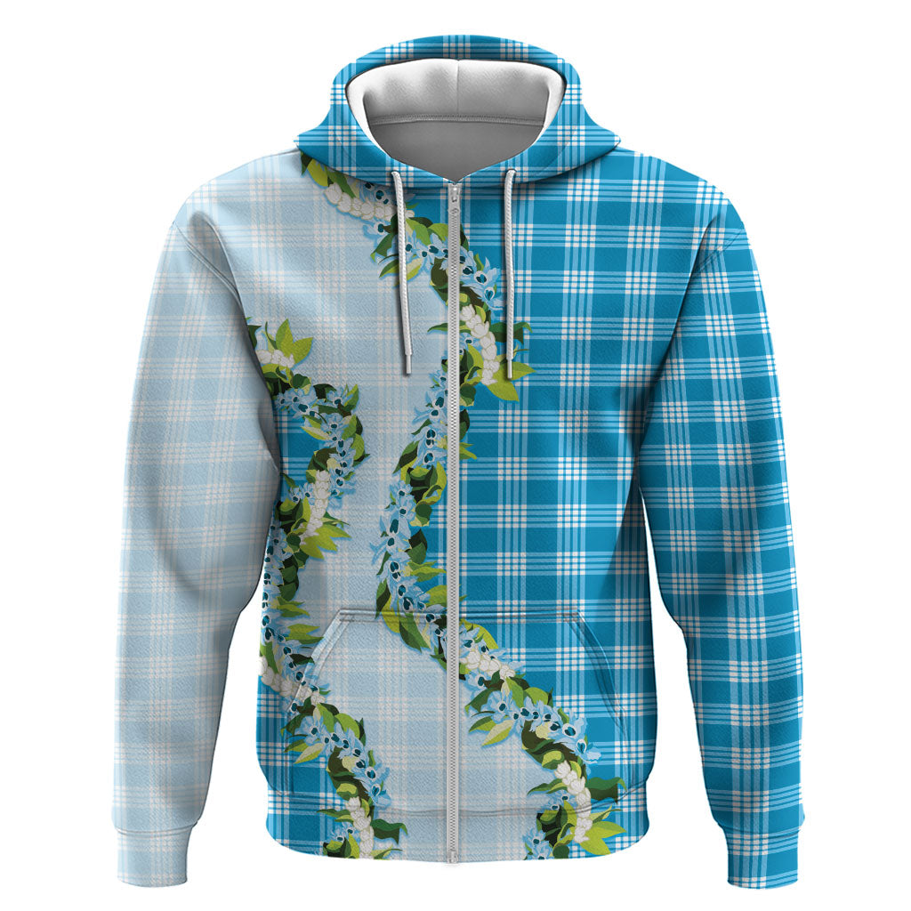Blue Hawaii Palaka Hoodie Maile Pikake Honohono Orchid Lei