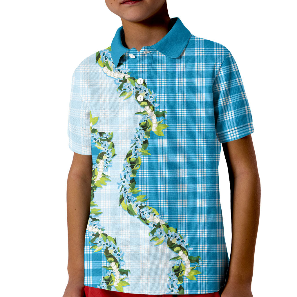 Blue Hawaii Palaka Kid Polo Shirt Maile Pikake Honohono Orchid Lei