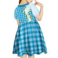 Blue Hawaii Palaka Kid Short Sleeve Dress Maile Pikake Honohono Orchid Lei