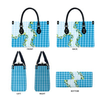 Blue Hawaii Palaka Leather Bag Maile Pikake Honohono Orchid Lei