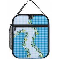 Blue Hawaii Palaka Lunch Bag Maile Pikake Honohono Orchid Lei LT05 10.2 × 8.3 × 4.3 inch Blue - Polynesian Pride