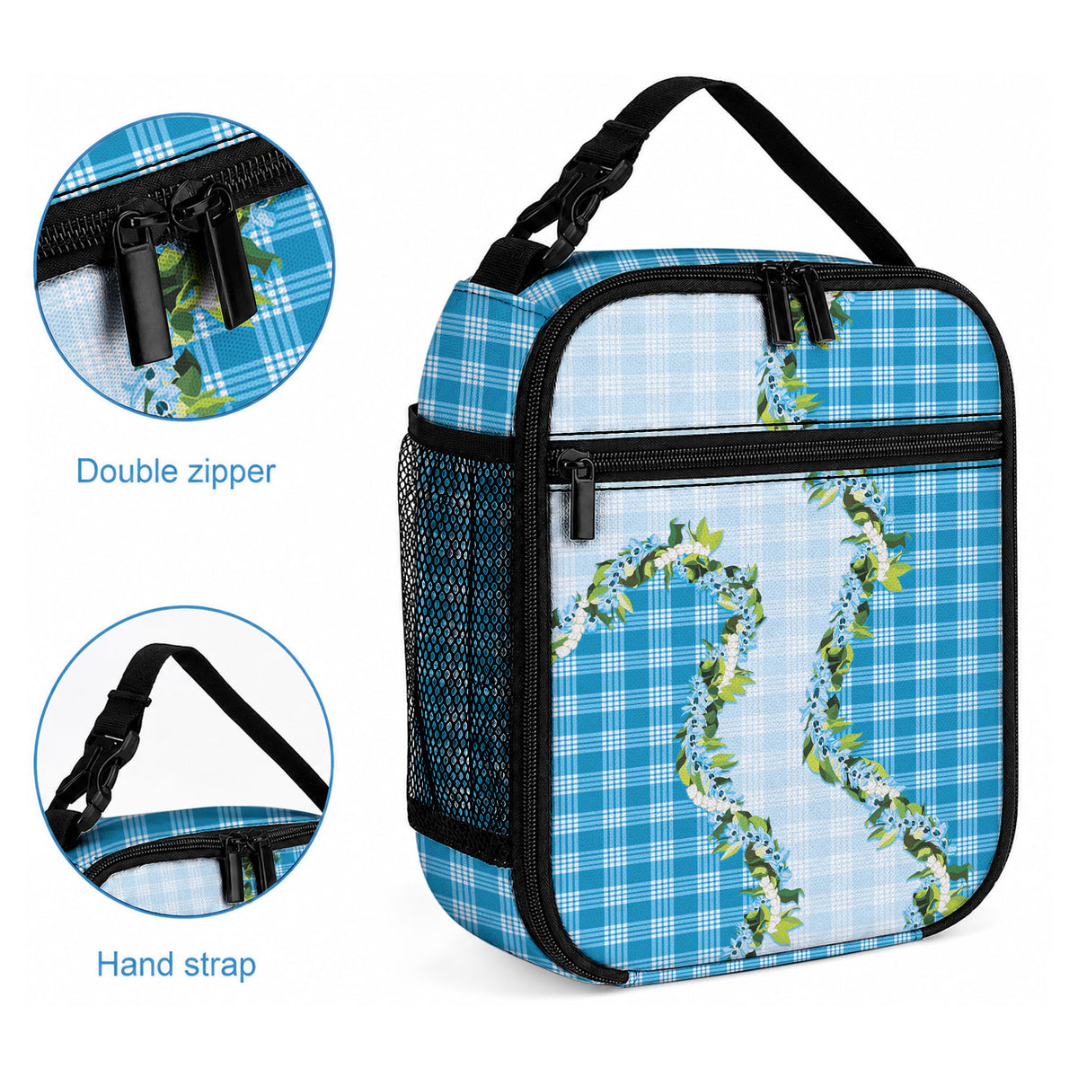 Blue Hawaii Palaka Lunch Bag Maile Pikake Honohono Orchid Lei LT05 - Polynesian Pride