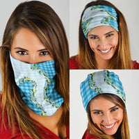 Blue Hawaii Palaka Neck Gaiter Maile Pikake Honohono Orchid Lei