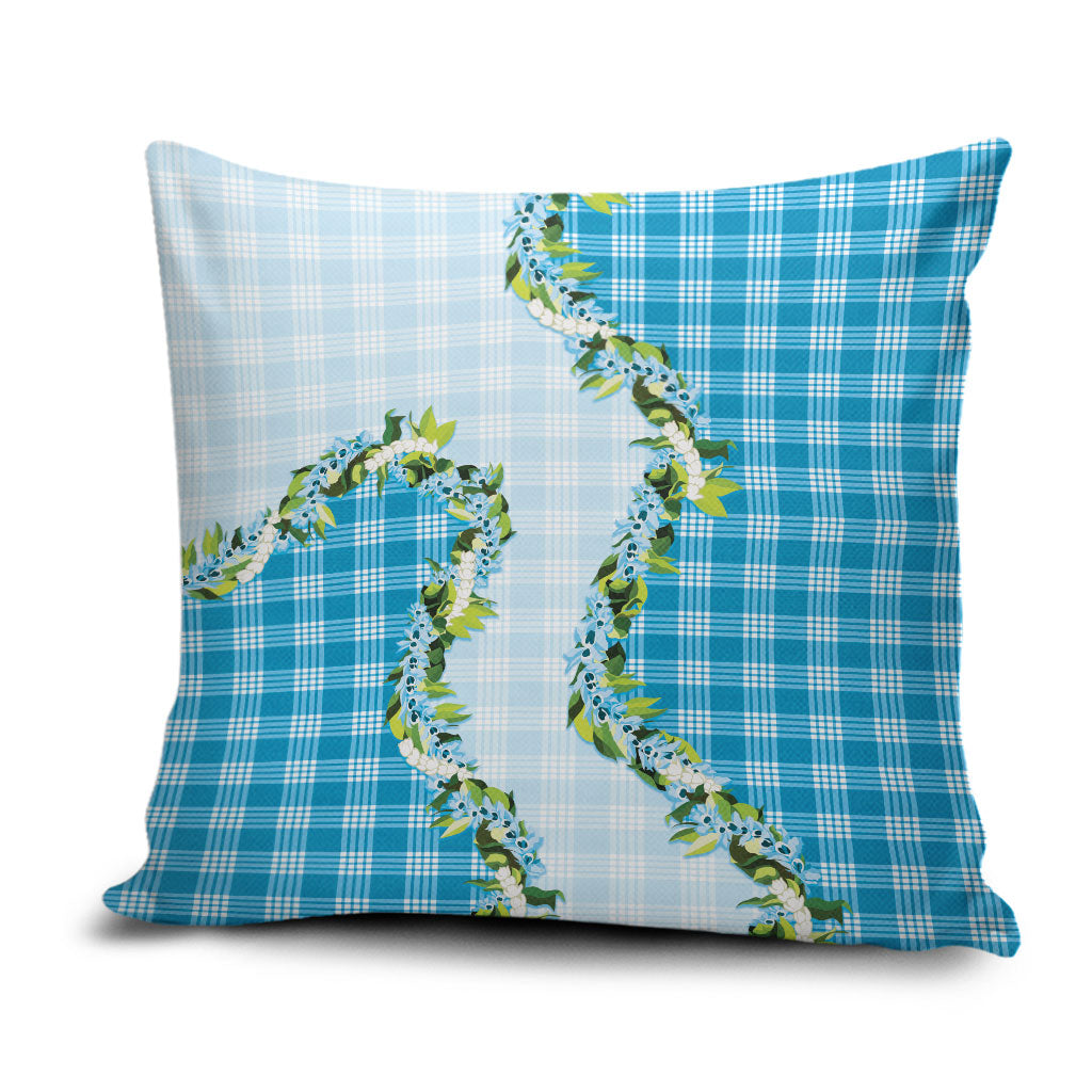 Blue Hawaii Palaka Pillow Cover Maile Pikake Honohono Orchid Lei