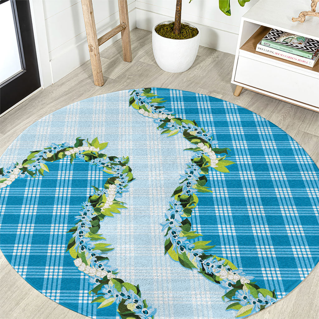 Blue Hawaii Palaka Round Carpet Maile Pikake Honohono Orchid Lei