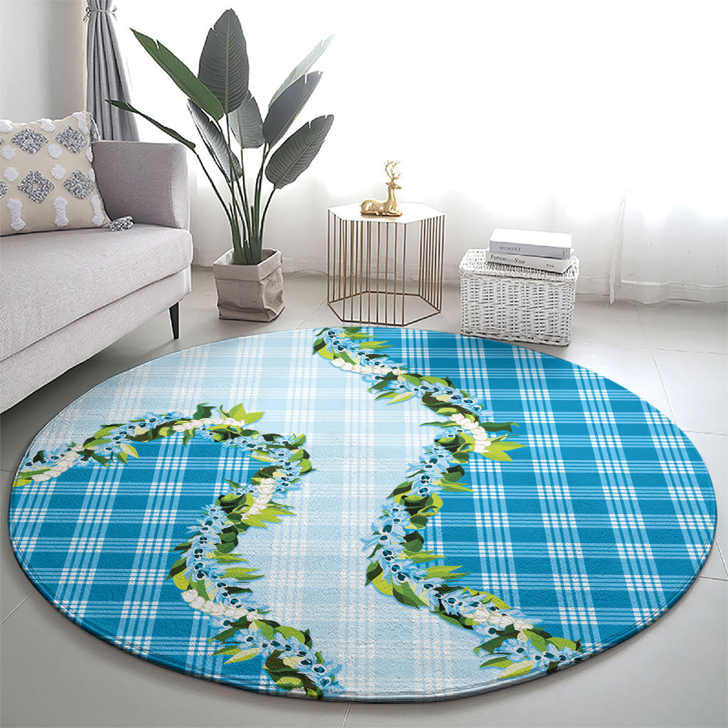 Blue Hawaii Palaka Round Carpet Maile Pikake Honohono Orchid Lei