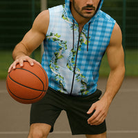 Blue Hawaii Palaka Sleeveless Zip Hoodie Maile Pikake Honohono Orchid Lei