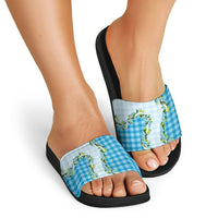 Blue Hawaii Palaka Slide Sandals Maile Pikake Honohono Orchid Lei