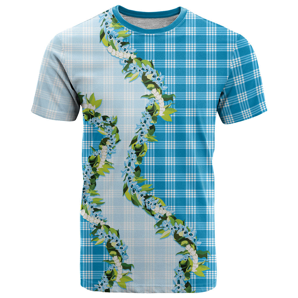 Blue Hawaii Palaka T Shirt Maile Pikake Honohono Orchid Lei