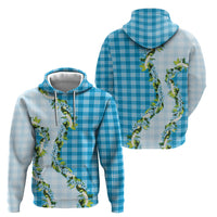 Blue Hawaii Palaka Zip Hoodie Maile Pikake Honohono Orchid Lei
