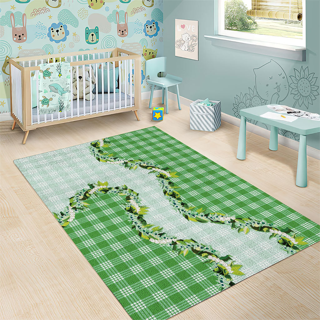 Green Hawaii Palaka Area Rug Maile Pikake Honohono Orchid Lei