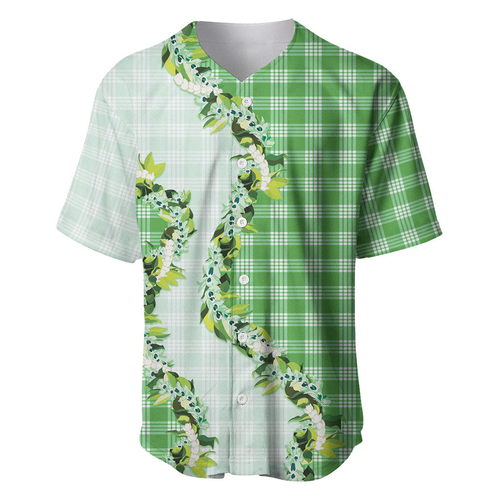 Green Hawaii Palaka Baseball Jersey Maile Pikake Honohono Orchid Lei