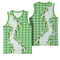 Green Hawaii Palaka Basketball Jersey Maile Pikake Honohono Orchid Lei