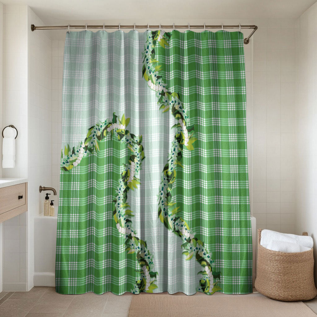 Green Hawaii Palaka Bathroom Set Maile Pikake Honohono Orchid Lei