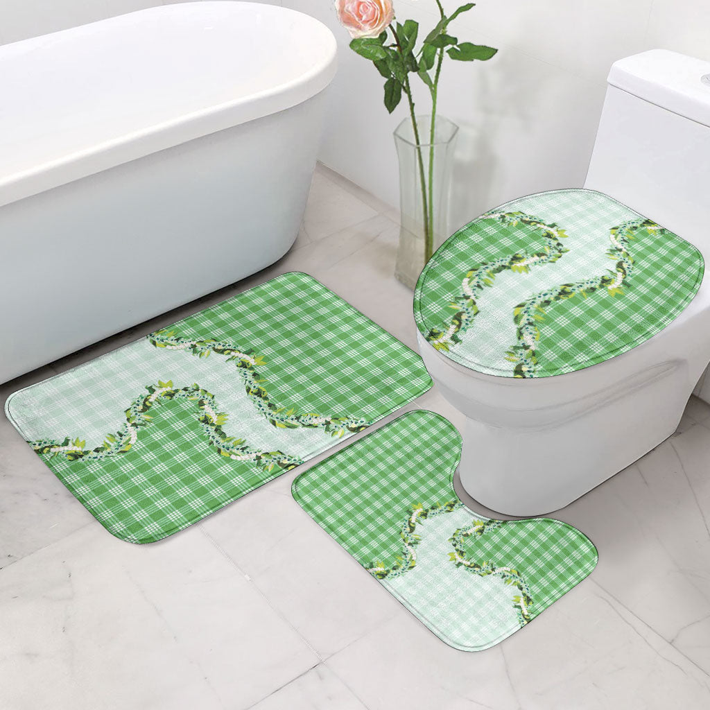 Green Hawaii Palaka Bathroom Set Maile Pikake Honohono Orchid Lei