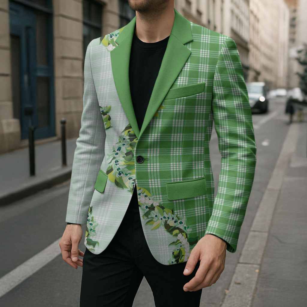 Green Hawaii Palaka Blazer Maile Pikake Honohono Orchid Lei LT05 - Polynesian Pride