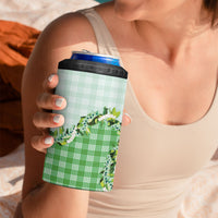 Green Hawaii Palaka 4 in 1 Can Cooler Tumbler Maile Pikake Honohono Orchid Lei
