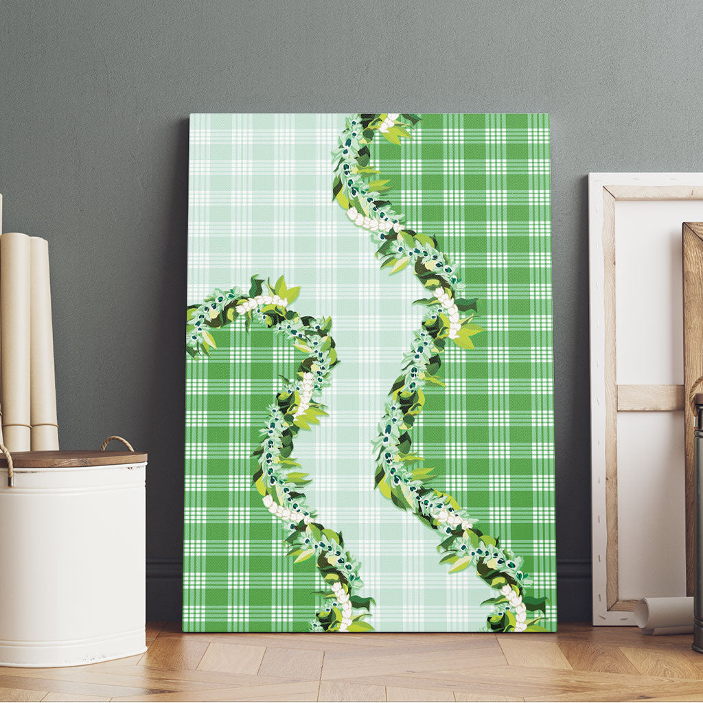 Green Hawaii Palaka Canvas Wall Art Maile Pikake Honohono Orchid Lei