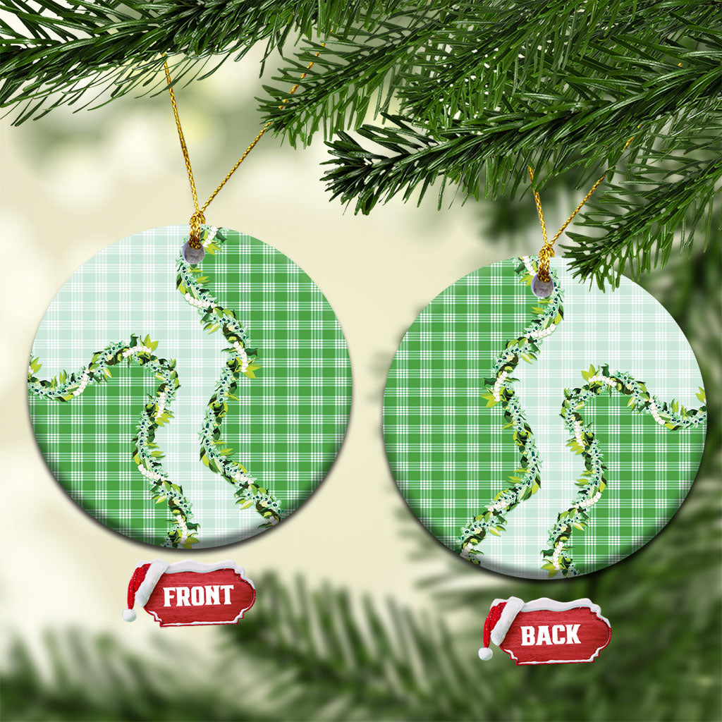 Green Hawaii Palaka Ceramic Ornament Maile Pikake Honohono Orchid Lei