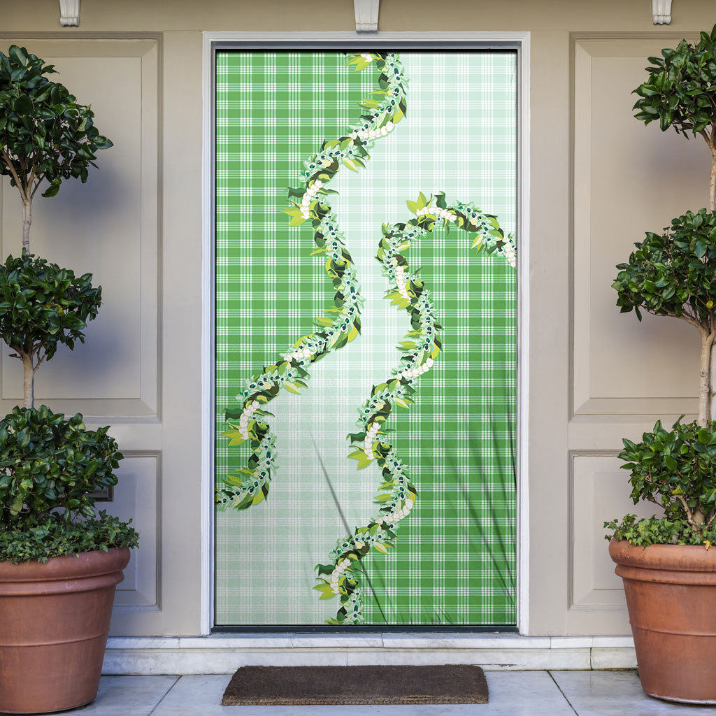 Green Hawaii Palaka Door Cover Maile Pikake Honohono Orchid Lei