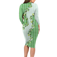Green Hawaii Palaka Family Matching Long Sleeve Bodycon Dress and Hawaiian Shirt Maile Pikake Honohono Orchid Lei LT05 - Polynesian Pride