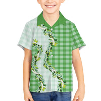 Green Hawaii Palaka Family Matching Long Sleeve Bodycon Dress and Hawaiian Shirt Maile Pikake Honohono Orchid Lei LT05 Son's Shirt Green - Polynesian Pride