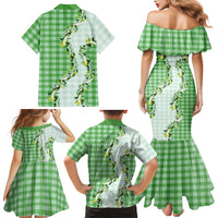 Green Hawaii Palaka Family Matching Mermaid Dress and Hawaiian Shirt Maile Pikake Honohono Orchid Lei LT05 - Polynesian Pride