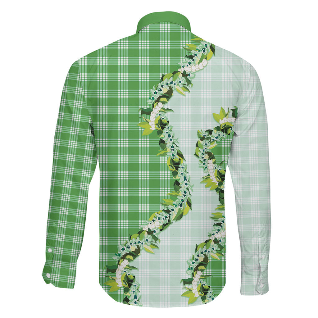Green Hawaii Palaka Family Matching Mermaid Dress and Hawaiian Shirt Maile Pikake Honohono Orchid Lei LT05 - Polynesian Pride