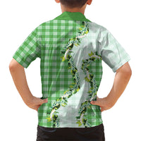 Green Hawaii Palaka Family Matching Off Shoulder Short Dress and Hawaiian Shirt Maile Pikake Honohono Orchid Lei LT05 - Polynesian Pride