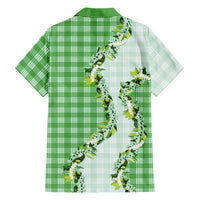 Green Hawaii Palaka Family Matching Off Shoulder Short Dress and Hawaiian Shirt Maile Pikake Honohono Orchid Lei LT05 - Polynesian Pride