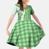 Green Hawaii Palaka Family Matching Puletasi and Hawaiian Shirt Maile Pikake Honohono Orchid Lei LT05 Daughter's Dress Green - Polynesian Pride